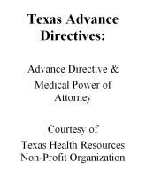 Cover for 'Texas Advance Directives:  Advance Directive & Medical Power of Attorney'