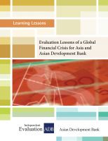 Cover for 'Learning Lessons: Evaluation Lessons of a Global Financial Crisis for Asia and ADB'