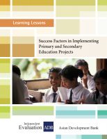 Cover for 'Learning Lessons: Success Factors in Implementing Primary and Secondary Education Projects'